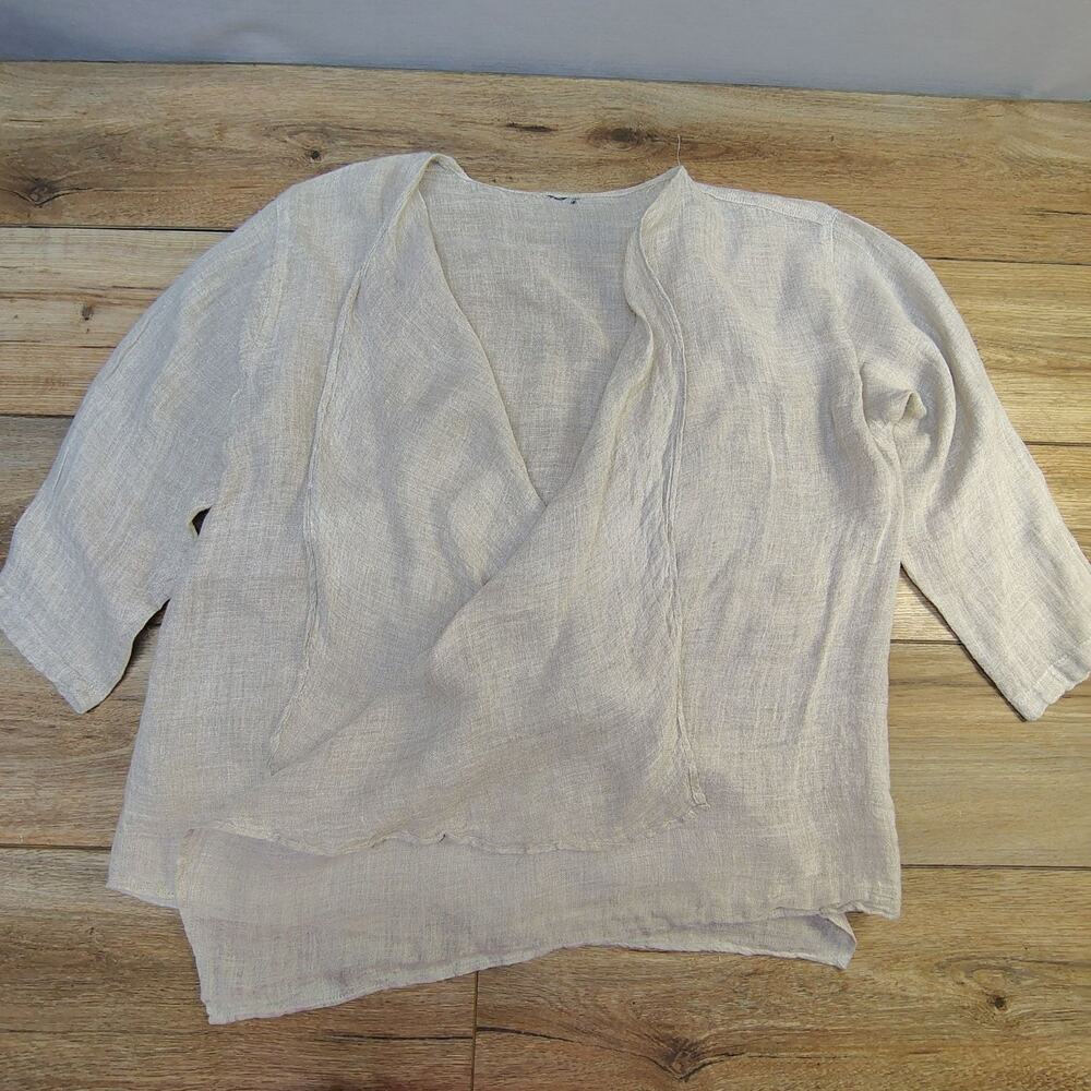 Pure Linen Gauze Kimono Cardigan Duster Wrap Coastal Grandmother Shrug Large